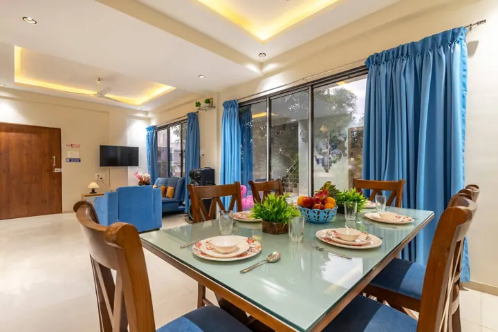 Laid dining table at the villa