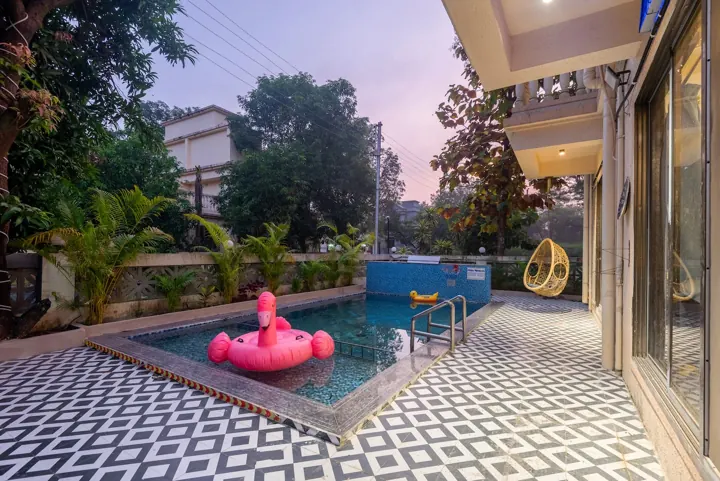 Infinite villa private pool at dusk near Mumbai