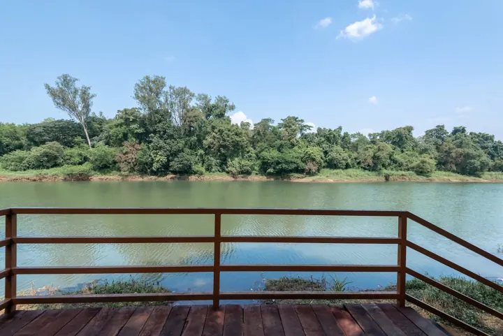Wooden deck overlooking the Vaitarna River in Wada